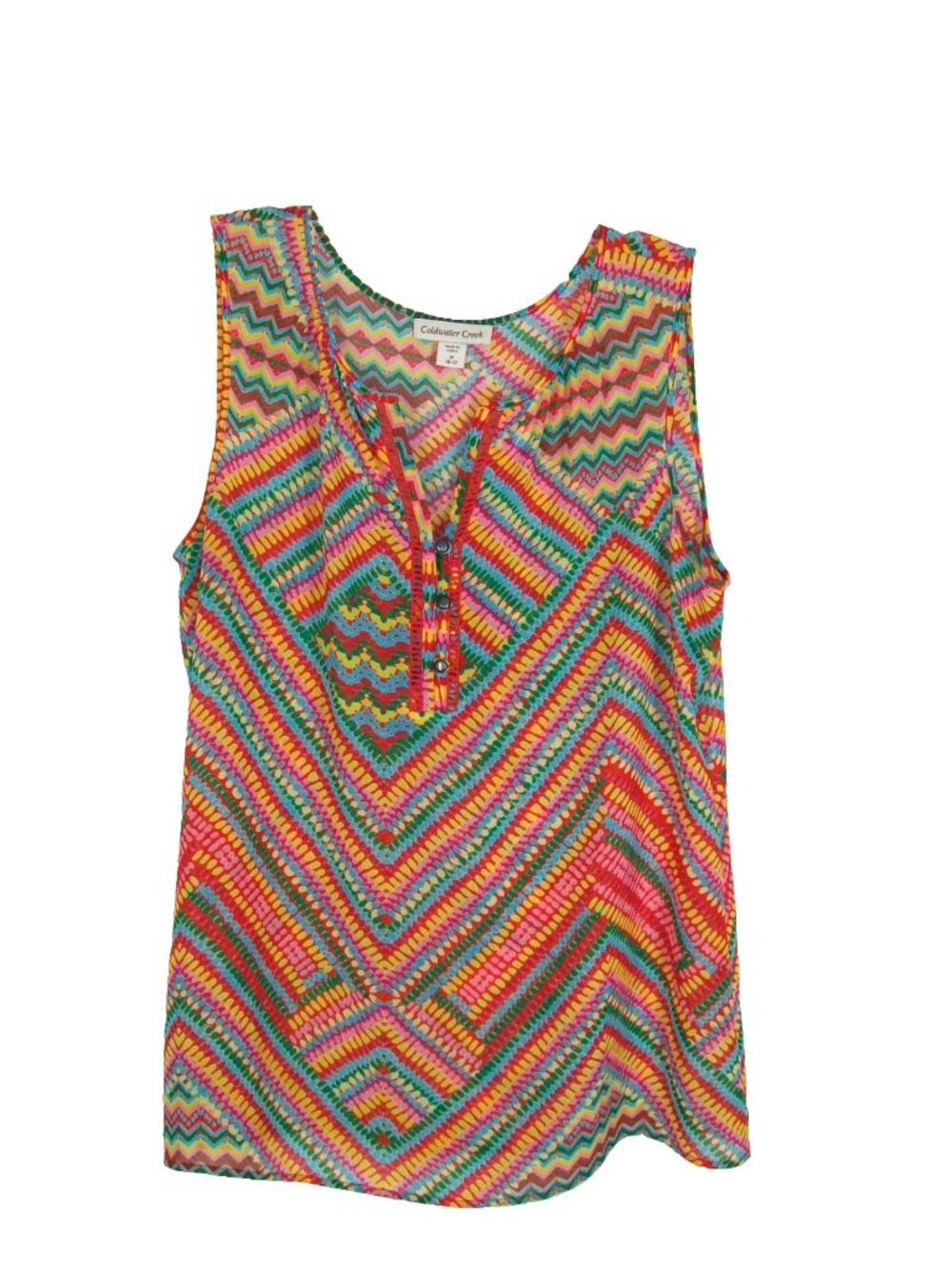 Coldwater Creek Top M 10 12 Blouse Multicolor Sleeveless Tank Lightweight Summer